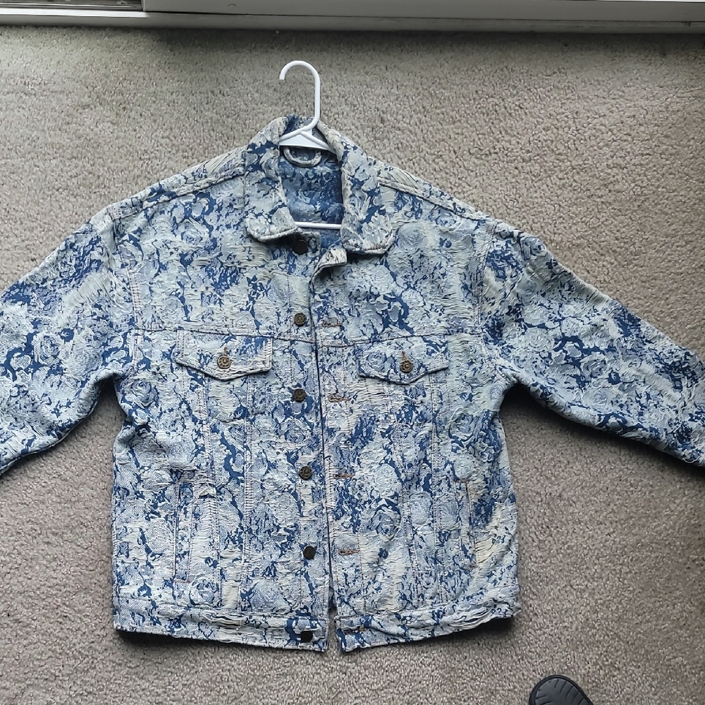Floral Tapestry Denim Jacket M
